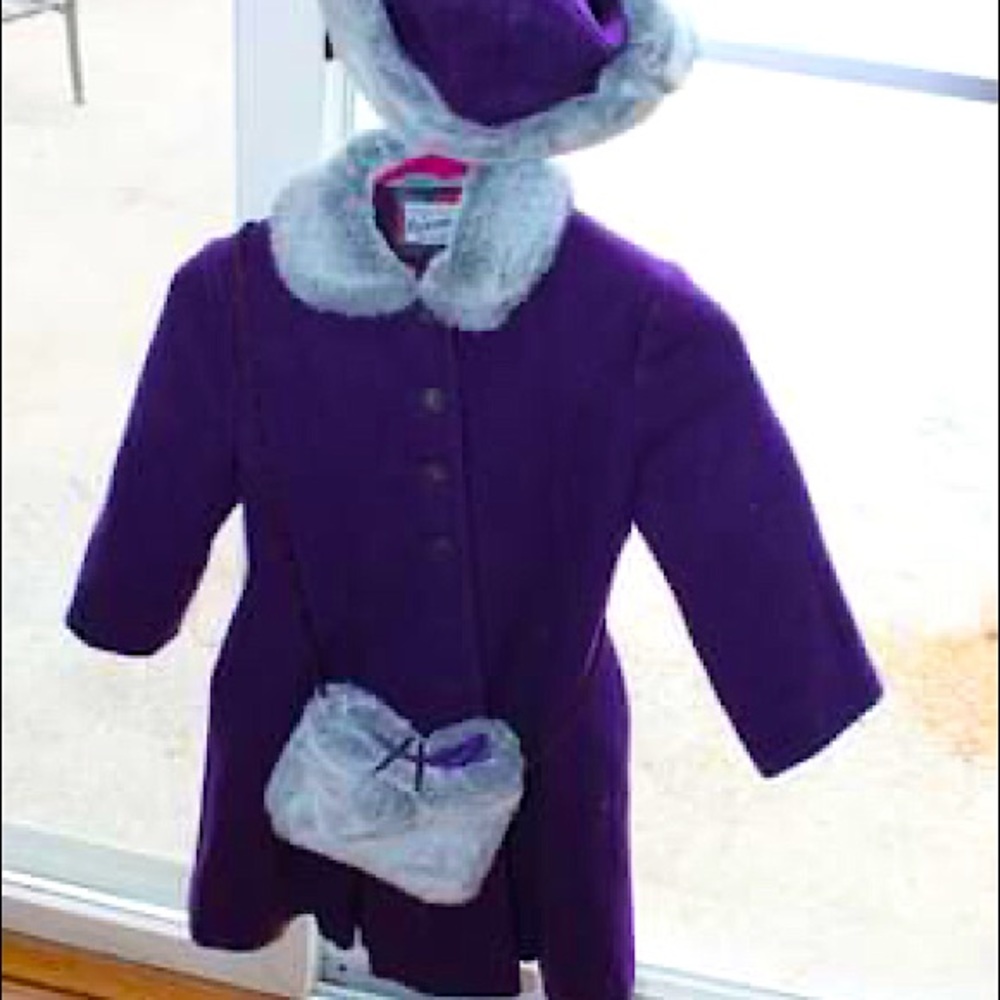 Girls 6x Rothschild wool coat, faux hat & purse.